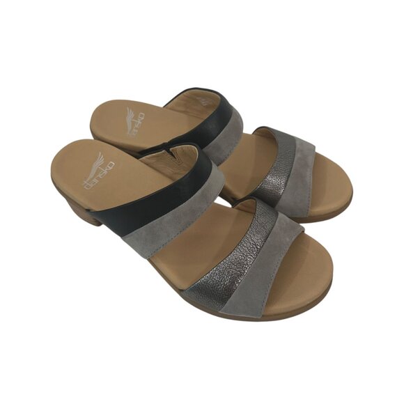 Dansko Womens Gray & Black Open-Toe Slide Sandals Size 38 Comfort Block Heels - Picture 16 of 16